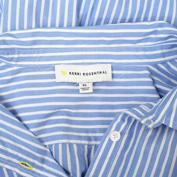 Kerri Rosenthal Striped Printed Shirt Tunic Top Buttondown Cotton Blue XL 282446 - Picture 5 of 5